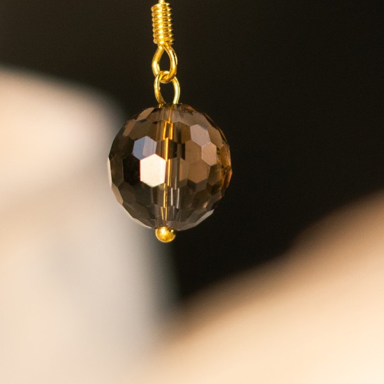 茶水晶128面耳环 Smoky Quartz Cut 128 Facets Earrings