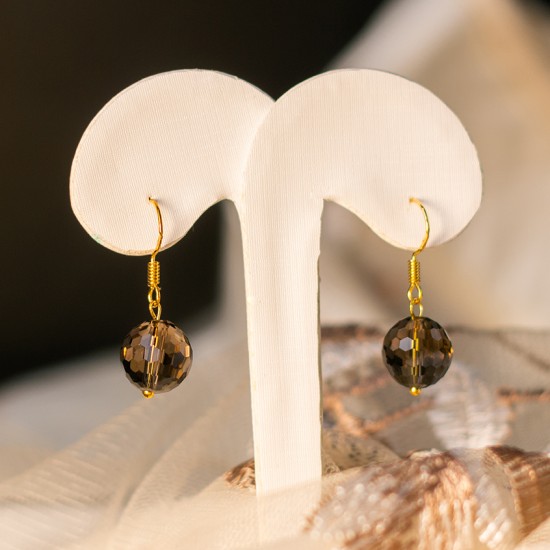 茶水晶128面耳环 Smoky Quartz Cut 128 Facets Earrings