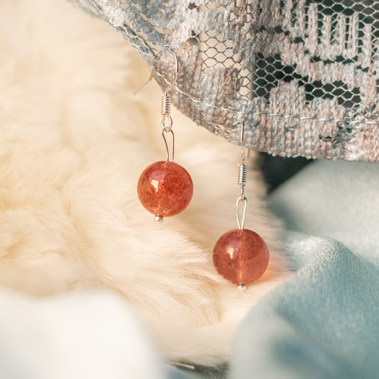 草莓晶耳环 Strawberry Quartz Earrings