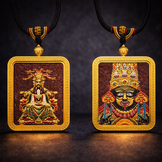 双财神唐卡吊坠 Wealth Gods Thangka Pendant