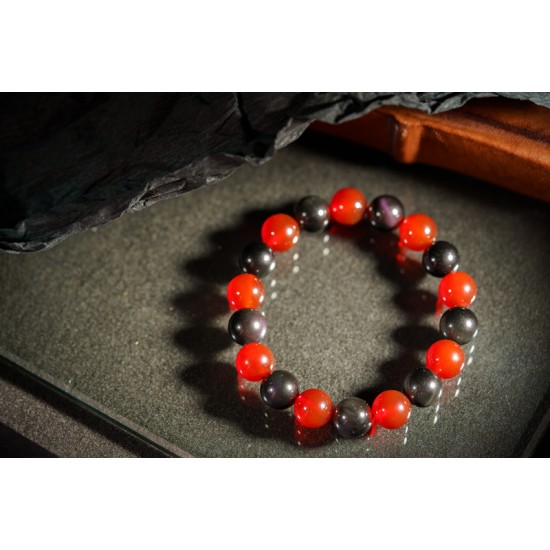 琼玉龙晶手链 Red Agate and Obsidian Bracelet