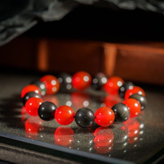 琼玉龙晶手链 Red Agate and Obsidian Bracelet