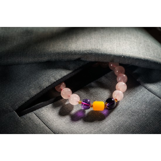 粉紫 + 蜜蜡手链 Rose Quartz + Beeswax Bracelet