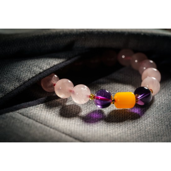 粉紫 + 蜜蜡手链 Rose Quartz + Beeswax Bracelet