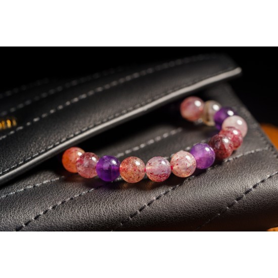 草莓超七手链 7-8mm Super 7 Golden Strawberry Crystal Bracelet 