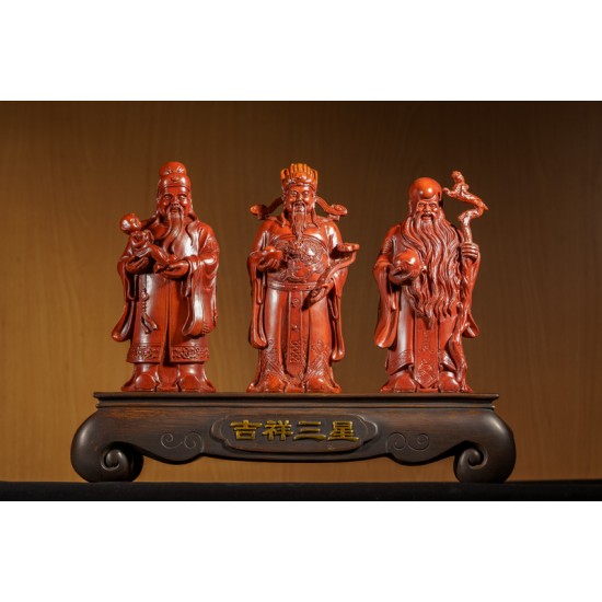 吉祥三星福禄寿 Three Auspicious Lucky Star Gods (Wood Carving)