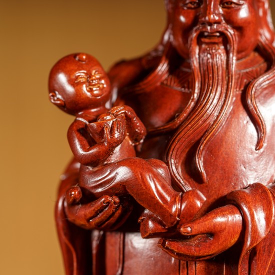 吉祥三星福禄寿 Three Auspicious Lucky Star Gods (Wood Carving)