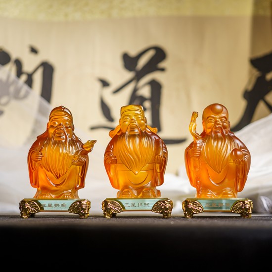 水琉璃福禄寿 Three Auspicious Lucky Star Gods (Liquid Glazed Glass)